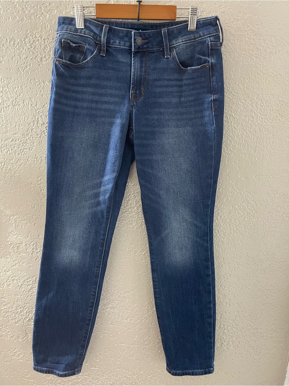 Old Navy Women's Pop Icon Skinny Jeans Mid-Rise Dark Blue Wash Size 6 Petite